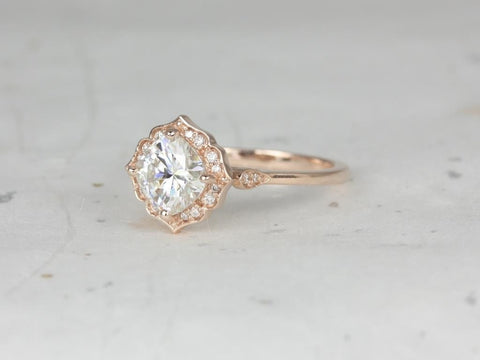 1.70ct Lily 7mm 14kt Moissanite Diamond WITHOUT Milgrain Art Deco Kite Set Cushion Halo Ring - Rosados Box