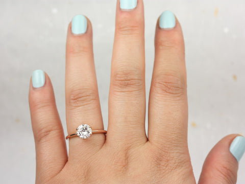 1.25ct Edith 7mm 14kt Gold Moissanite Unique Six Prong Round Solitaire Ring - Rosados Box