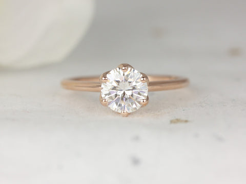 1.25ct Edith 7mm 14kt Gold Moissanite Unique Six Prong Round Solitaire Ring - Rosados Box