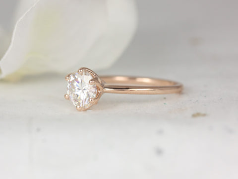 1.25ct Edith 7mm 14kt Gold Moissanite Unique Six Prong Round Solitaire Ring - Rosados Box