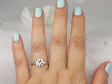 2ct Moxie 8mm 14kt White Gold Moissanite Dainty Minimalist Mermaid Split Round Solitaire Engagement Ring