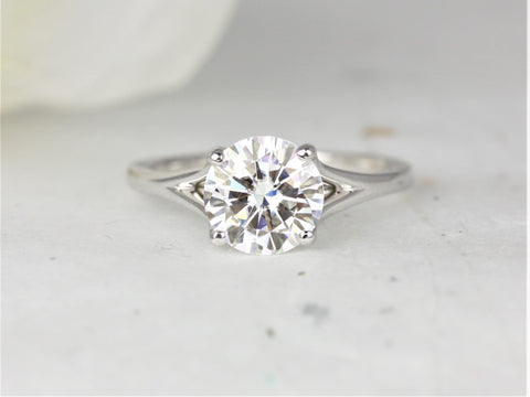 2ct Moxie 8mm 14kt White Gold Moissanite Dainty Minimalist Mermaid Split Round Solitaire Engagement Ring