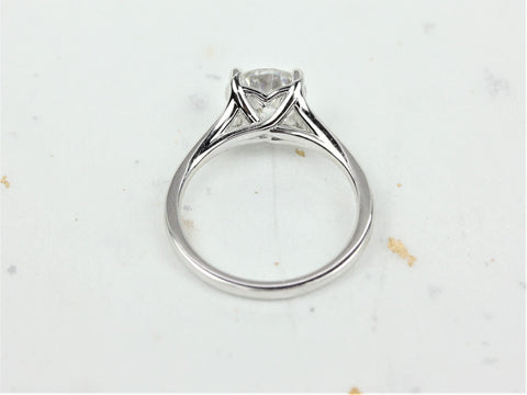 2ct Moxie 8mm 14kt White Gold Moissanite Dainty Minimalist Mermaid Split Round Solitaire Engagement Ring