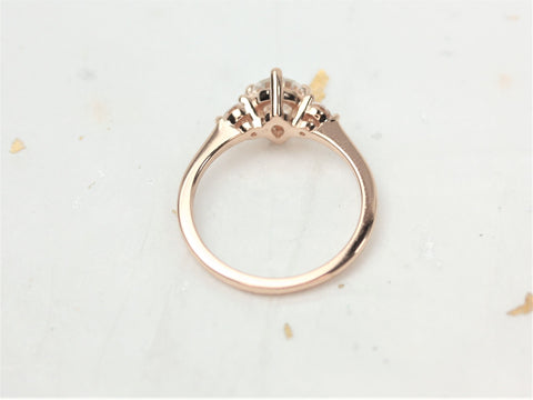 0.75ct Petite Greta 7x5mm 14kt Rose Gold Forever One Moissanite Pear Round 3 Stone Minimalist Engagement Ring,Anniversary Gift