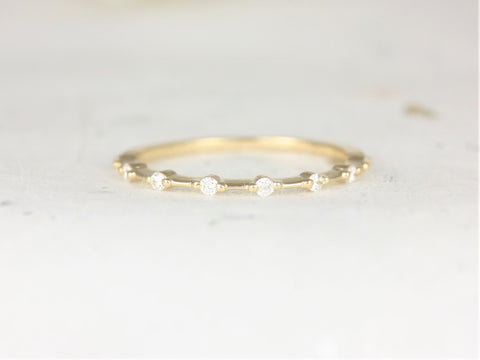 Ready to Ship Boney 14kt Yellow Gold Diamond Single Prong Floating Dainty Minimalist HALFWAY Eternity Ring,Distance Band,Diamond Ring - Rosados Box
