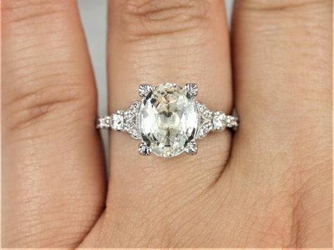 3.79cts Ready to Ship Katarina 14kt White Gold Faint Champagne White Sapphire Art Deco Oval Cluster Ring - Rosados Box