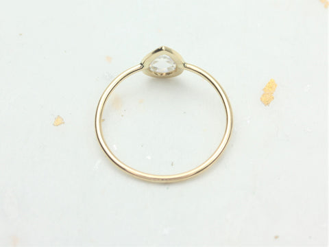 Ready to Ship Pandora 8x5mm 14kt Yellow Gold Forever One Rose Cut Moissanite Bezel Pear Solitaire Ring - Rosados Box