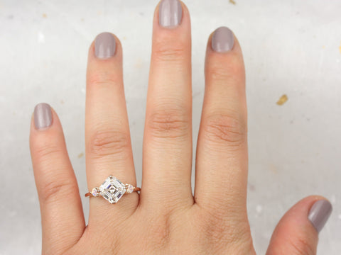 2.20cts Maxine 8mm 14kt Gold Moissanite Moonstone Three Stone Asscher Cut Ring - Rosados Box