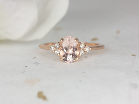 Juniper 8x6mm 14kt Gold Morganite Diamond Oval Cluster Ring - Rosados Box