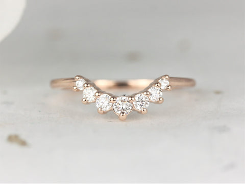 Rayna 2.0 14kt Rose Gold Diamonds Dainty Prong Minimalist Tiara Crown Curved Nesting Ring - Rosados Box
