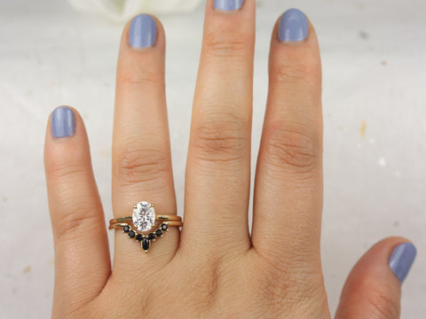 1.50cts Delia 8x6mm & Marjorie 14kt Solid Gold Forever One Moissanite Diamond Onyx Dainty Oval Solitaire Bridal Set - Rosados Box