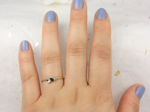 Blue Skye 14kt Solid Gold Diamond Topaz Onyx Marquise Round Art Deco Dainty Cluster Stacking Ring - Rosados Box