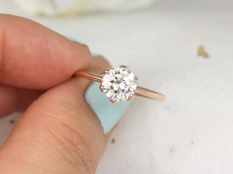1.25ct Edith 7mm 14kt Gold Moissanite Unique Six Prong Round Solitaire Ring - Rosados Box