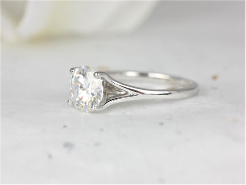 2ct Moxie 8mm 14kt White Gold Moissanite Dainty Minimalist Mermaid Split Round Solitaire Engagement Ring