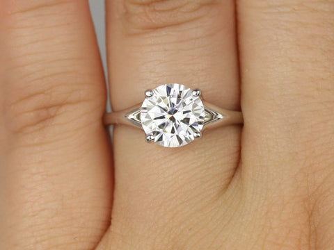 2ct Moxie 8mm 14kt White Gold Moissanite Dainty Minimalist Mermaid Split Round Solitaire Engagement Ring