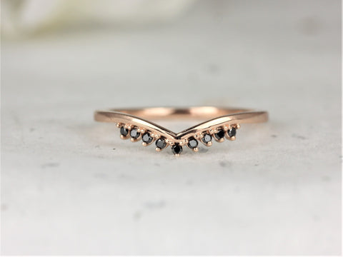 Lonnie 14kt Rose Gold Dainty Crown Tiara Ring,V Ring,Chevron Black Diamond Ring,Unique Stacking Ring,Layering Jewelry,Gift For Her