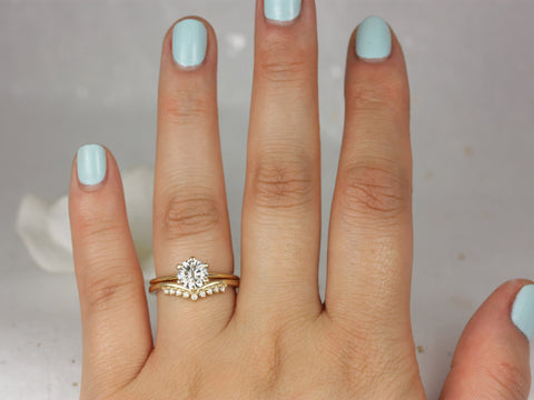 1ct Skinny Webster & Lonnie 14kt Solid Gold Round Moissanite Diamond Dainty 6 Prong Solitaire Bridal Set