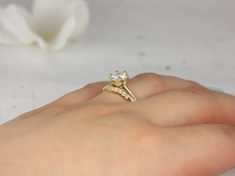 1ct Skinny Webster & Lonnie 14kt Solid Gold Round Moissanite Diamond Dainty 6 Prong Solitaire Bridal Set