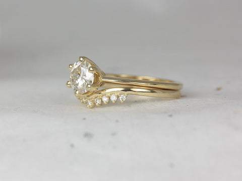 1ct Skinny Webster & Lonnie 14kt Solid Gold Round Moissanite Diamond Dainty 6 Prong Solitaire Bridal Set