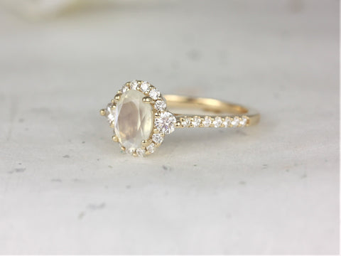 Ready to Ship Bridgette 8x6mm 14kt Gold Rainbow Moonstone Diamond Unique Oval Halo Ring,Oval Engagement Ring,Moonstone Ring,Gift For Her