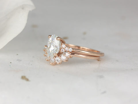 1.50cts Maddy 8x6mm & Rayna 2.0 14kt Rose Gold Moissanite Diamond Dainty Art Deco Cluster Oval Bridal Set - Rosados Box