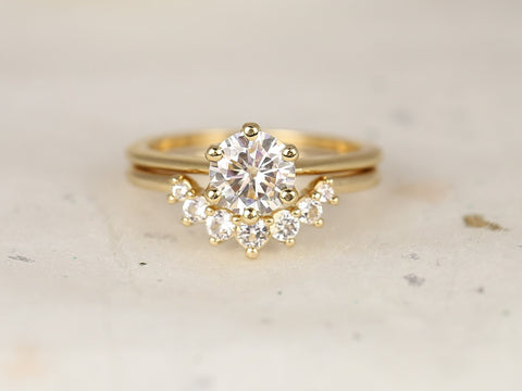 1ct Skinny Webster 6.5mm & Rayna 2.0 14kt Gold Moissanite Round Solitaire Bridal Set - Rosados Box