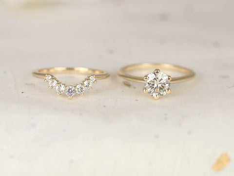 1ct Skinny Webster 6.5mm & Rayna 2.0 14kt Gold Moissanite Round Solitaire Bridal Set - Rosados Box