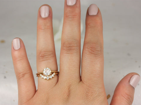 1ct Skinny Webster 6.5mm & Rayna 2.0 14kt Gold Moissanite Round Solitaire Bridal Set - Rosados Box