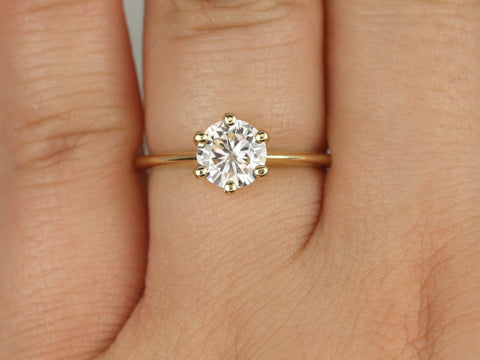 1ct Skinny Webster 6.5mm 14kt Gold Moissanite Minimalist 6 Prong Round Solitaire Ring,Round Engagement Ring,Six Prong Ring,Anniversary Gift