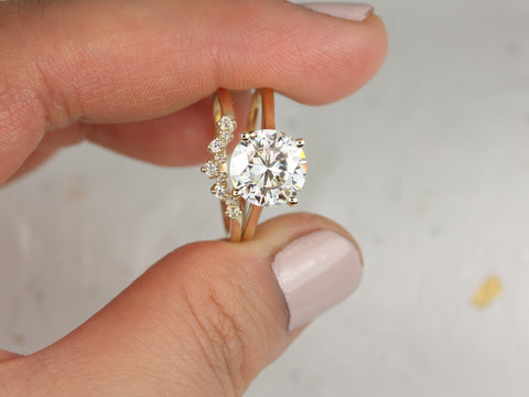 2.70cts Esther 9mm & Remy 14kt Gold Moissanite Diamond Round Solitaire Bridal Set - Rosados Box