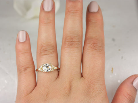 Ready to Ship Antoinette 7mm 14kt Yellow Gold Forever Brilliant Moissanite Diamonds Old Miners Dainty Art Deco Round Engagement Ring