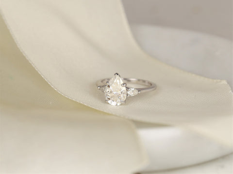 2cts Essie 10x7mm 14kt Gold Moissanite Diamond Three Stone Pear Engagement Ring,Pear 3 Stone Ring,Moissanite Ring,Pear Ring,Anniversary Gift
