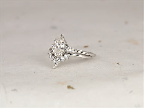 2cts Essie 10x7mm & Aldis 14kt Gold Moissanite Diamond Three Stone Pear Bridal Set