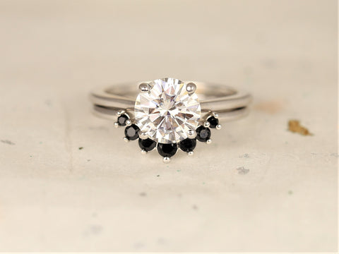 Rayna 2.0 14kt Black Spinel Dainty Minimalist Curved Ring,Unique Nesting Ring,Contoured Ring,Black Wedding Ring,Anniversary Gift