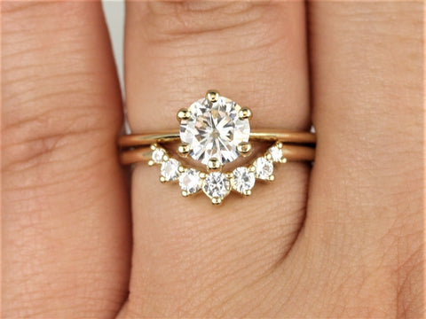 1ct Skinny Webster 6.5mm & Rayna 2.0 14kt Gold Moissanite Round Solitaire Bridal Set - Rosados Box