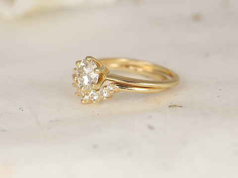 1ct Skinny Webster 6.5mm & Rayna 2.0 14kt Gold Moissanite Round Solitaire Bridal Set - Rosados Box