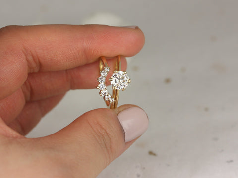 1ct Skinny Webster 6.5mm & Rayna 2.0 14kt Gold Moissanite Round Solitaire Bridal Set - Rosados Box