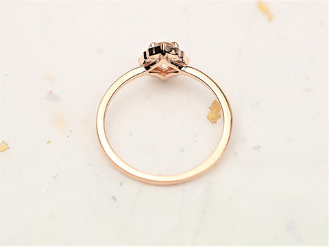 Mini Mae 6x4mm 14kt Gold Morganite Diamond WITH Milgrain Unique Oval Halo Ring - Rosados Box