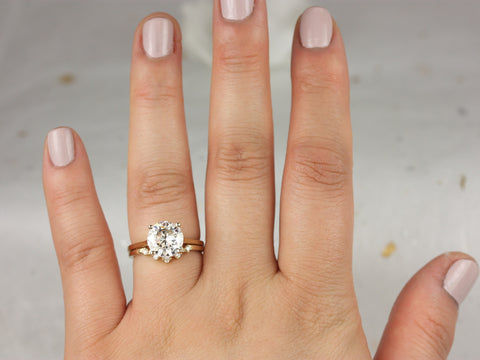 2.70cts Esther 9mm & Remy 14kt Gold Moissanite Diamond Round Solitaire Bridal Set - Rosados Box