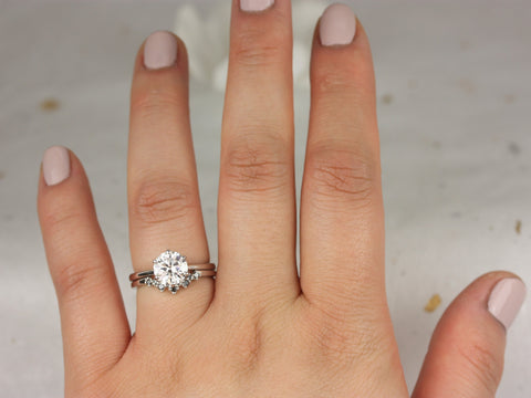 1.50ct Wendy 7.5mm & Remy 14kt Moissanite Black Diamond Round Solitaire Bridal Set - Rosados Box