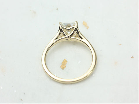 1.50cts Kenzie 7mm 14kt Solid Gold Moissanite Dainty Minimalist Mermaid Split Asscher Solitaire Engagement Ring