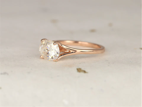 2ct Margo 9x7mm 14kt Rose Gold Moissanite Mermaid Split East West Oval Solitaire Ring - Rosados Box