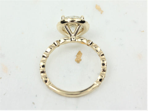 2ct Georgia 8mm 14kt Gold Moissanite Diamond Art Deco Round Halo WITH Milgrain Engagement Ring,Dainty Vintage Halo Ring