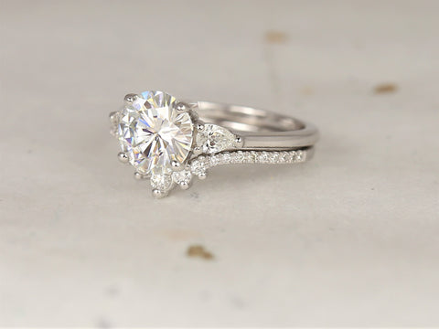 2cts Elise 8mm & Aldis 14kt Moissanite Diamond Art Deco Round Bridal Set - Rosados Box