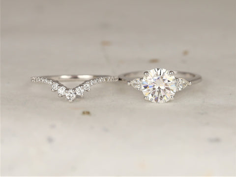 2cts Elise 8mm & Aldis 14kt Moissanite Diamond Art Deco Round Bridal Set - Rosados Box