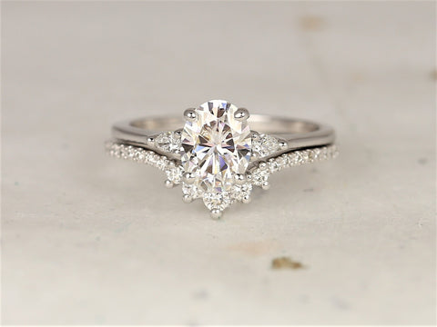 1.50cts Petite Emery 8x6mm & Aldis 14kt Moissanite Diamond Art Deco Oval Bridal Set - Rosados Box