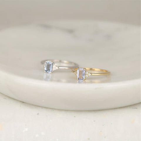 0.59ct Ready to Ship Jada 14kt White Gold Cornflower Blue Sapphire Diamonds Cluster Ring - Rosados Box