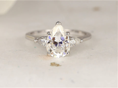 2cts Essie 10x7mm 14kt Gold Moissanite Diamond Three Stone Pear Engagement Ring,Pear 3 Stone Ring,Moissanite Ring,Pear Ring,Anniversary Gift
