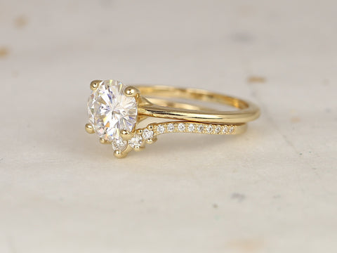 1.50ct Skinny Alberta 7.5mm & Aldis 14kt Moissanite Diamond Round Solitaire Bridal Set,Round Engagement Ring,Unique Ring,Anniversary Gift