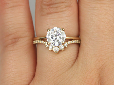1.50ct Skinny Alberta 7.5mm & Aldis 14kt Moissanite Diamond Round Solitaire Bridal Set,Round Engagement Ring,Unique Ring,Anniversary Gift